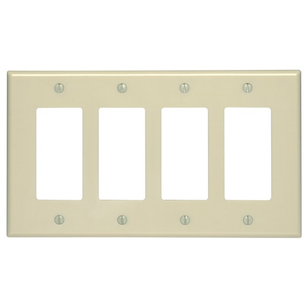Leviton 80612-I 4-Gang Decora/GFCI Device Wallplate, Midway Size, Thermoset, Device