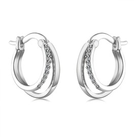 Silver Hoop Earrings for Women Girls, Dainty White Gold Plated Double Hoop Earrings with Cubic Zirconia Jewelry Gifts for Birthday Wedding
