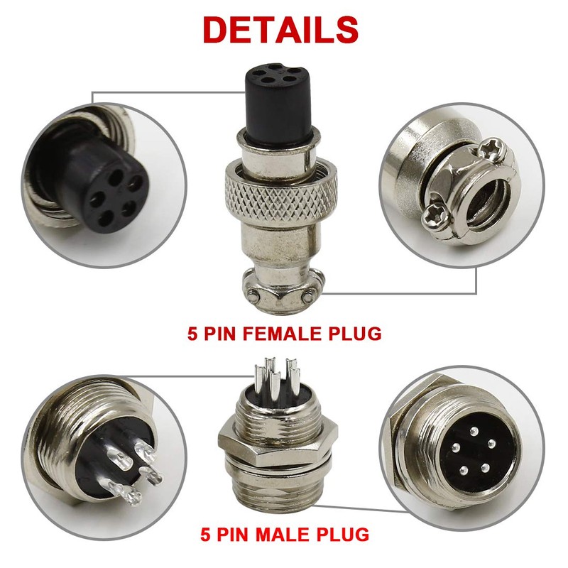 Hxchen 5 Pin Metal Male Female Panel Connector 12mm GX12-5P