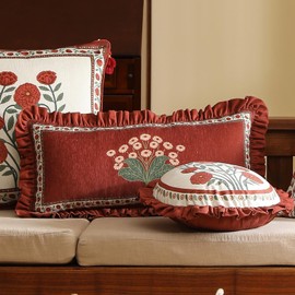 bilin gaier Throw Pillow Covers Pack of 2,Red Cozy Velvet with Leaves and Floral Pattern Pillowcases,Decoration Longer Lumbar Pillows Cushion Covers for Living Room Couch Sofa Bed Car Chair,12"x28"