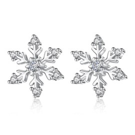 Christmas Snowflake Stud Earrings for Women,Hypoallergenic 925 Silver Tiny Snowflake Earrings Sparkling Rhinestone Snowflake Flower Xmas Festive Jewelry Chrismas (B)