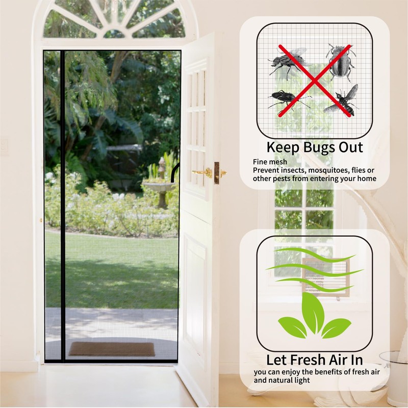 CHIYUNS Reversible Left Right Side Opening Screen Door Mesh Magnetic