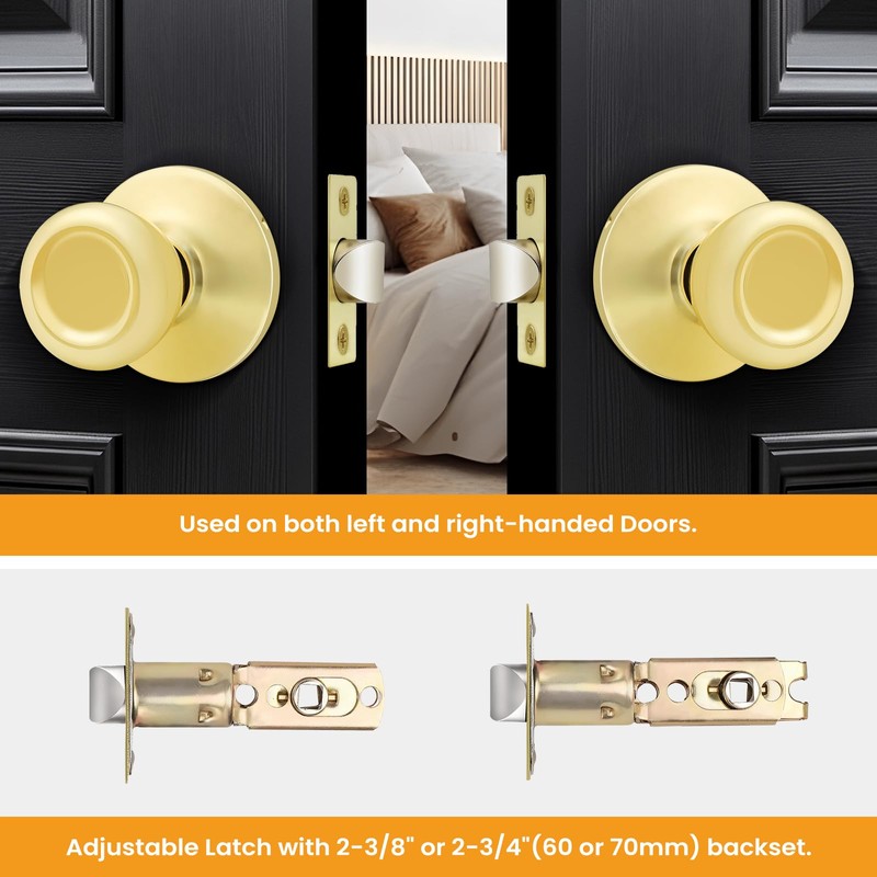 GOBEKOR 3 Pack Keyless Passage Door Knobs Closet Polished Brass