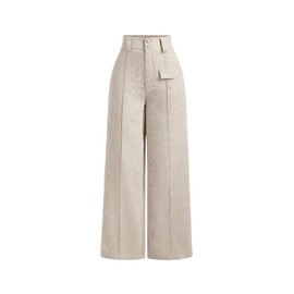 Floerns Women's Corduroy Wide Leg High Waisted Pants Button Front Trousers with Pocket Apricot Large