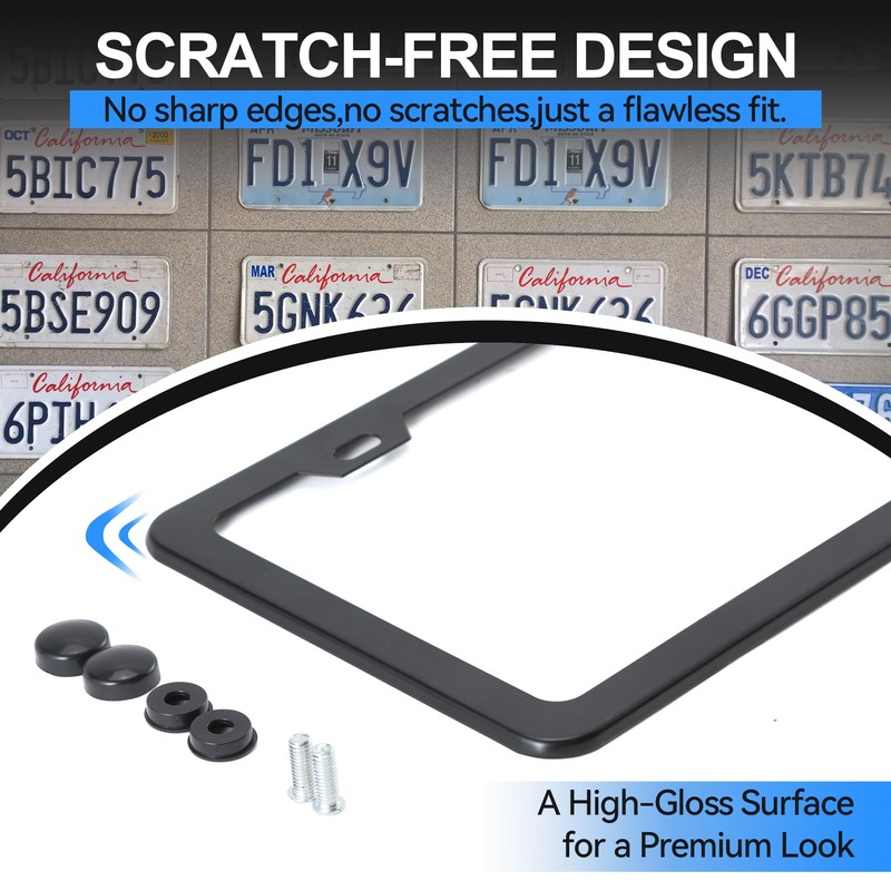 VRYTOR 2PCS Matte Black License Plate Frames - No-Cover State