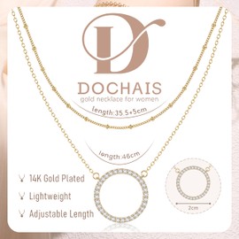 Dochais Gold Chain, Layering Chain for Women, 14 Carat Gold-Plated Layering Necklace, 5A Zircon Necklaces with Evil Eye Circle Cross, Gold Chain Gifts Necklace for Women and Girls, Brass