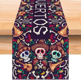 LFIVEOOH Mexican Table Runner, Day of The Dead, Dia De Los Muertos Decorations Altar, Fiesta Party, 72×13 Inch