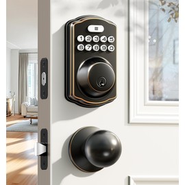 Veise Keyless Entry Door Lock with 2 Knobs, Electronic Backlit Keypad Deadbolt with Handle Set, Auto Lock, One-time Codes, Smart Deadbolt for Front Door, Easy Installation, Oil-Rubbed Bronze
