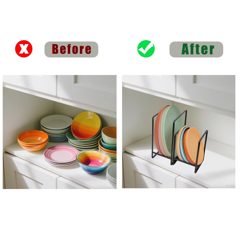 CEYAZYE 4 Pack Plate Holder Organizer for Cabinet Space Saver,