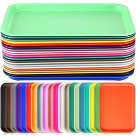 Sintuff 20 Pcs Plastic Fast Food Trays Bulk Restaurant Serving Trays Colorful Cafeteria Trays Rectangular Grill Prep Trays Serving Platter for Party Home School Coffee Hotel, 20 Colors (10 x 7 Inch)