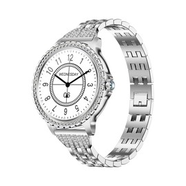 connected wrist Lady's Fashion Smartwatch BT Call 1.32inch Round Screen Health Monitoring Fitness Tracker Waterproof AI Voice Assistant Women's i58 Smart Watch Synthetic Diamond Band (Silver)