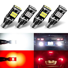AUXLIGHT 921 912 906 904 T15 W16W Error Free Back Up Reverse 3rd Brake Center High Mount Stop Light Bulbs, Super Bright High Power replacement for Cars, Trucks, RVs, White/Red (Upgraded, Pack of 4)
