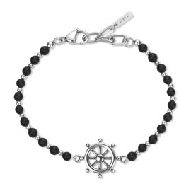 GAVU 4mm Beaded Bracelet for Men Stainless Steel Rudder Surfer Bracelet Matte Onyx Black Bracelet for Men