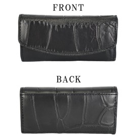 BlissLeather Genuine Crocodile [Rare Hornback Used] Key Case 4 Pcs Luxury Bi-Color [Feng Shui Increased Fortune], Black x Taupe
