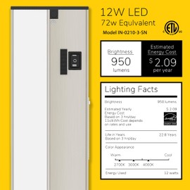 GETINLIGHT 24-inch 3 Color Levels LED Under Cabinet Lighting, Hardwired or Plugged-in, Selectable White 2700K/3000K/4000K, Dimmable, Brushed Nickel Finished, IN-0210-3-SN