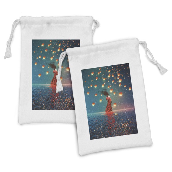 Ambesonne Fantasy Fabric Pouch Set of 2, Sorcerer Woman with
