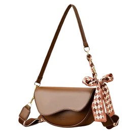 Elvirka Crossbody Bag for Women - Small Vegan Leather Shoulder Purse, Lightweight Travel Mini Handbag with Bow Detail (Brown)