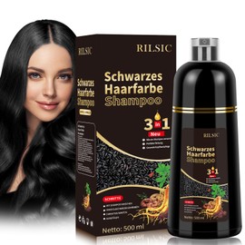 Hair Dye Shampoo - 500 ml Black Hair Dye, Black Hair Dye Shampoo 3 in 1 for Grey Hair and Beard, Colouring Shampoo for Men and Women