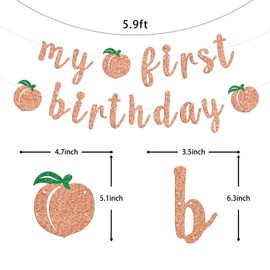 Peach My First Birthday Banner, Sweet One, Fruit Theme First Birthday Bunting Sign for Kids, Happy 1st Birthday/Baby Shower Party Decorations Supplies