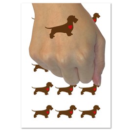 Wirehaired Dachshund Dog with Heart Temporary Tattoo Water Resistant Fake Body Art Set Collection - 15 2" Tattoos (1 Sheet)