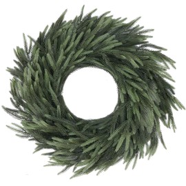 26" Norfolk Pine Christmas Wreath for Front Door, Large Indoor Outdoor Green Real Touch Artificial Wreath for Window Wall Farmhouse Hanging Xmas Decorations (Norfolk Wreath, 1 Pack)