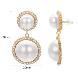 Vissen White Pearl Dangle Earrings for Women Gold Plated Rhinestone Pierced Earrings Long Drop Jewelry