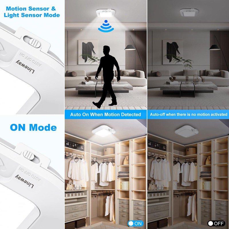 2 Pack Battery Operated Ceiling Light Motion Sensor Shower Light,