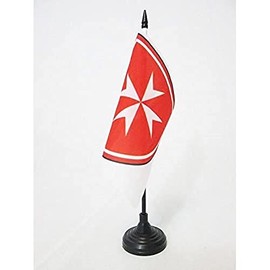 AZ FLAG Arms Sovereign Military Order of Malta Table Flag 5'' x 5'' - St John of Jerusalem Desk Flag 15 x 15 cm - Black plastic stick and base