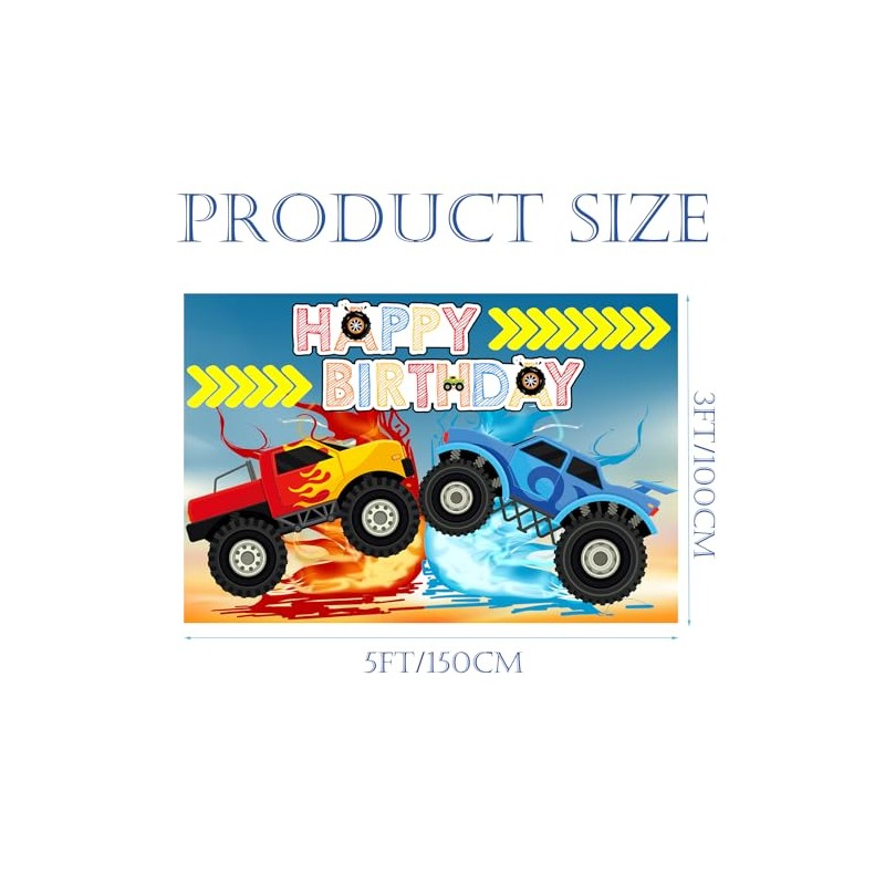 Monster Truck Birthday Backdrop 5x3 feet