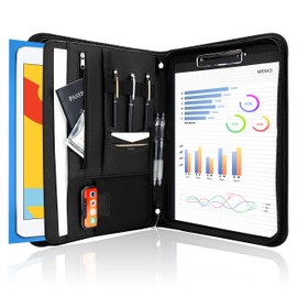ProCase Portfolio Business Padfolio Folder with Zipper, Conference Meeting Executive File Legal Document Organizer with Pockets Letter Size A4 Writing Pad Notepad Padfolio -Black