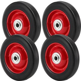 MAHIONG 4 Pack 8 x 1.75 Inch Solid Rubber Wheel, Flat Free Rubber Tire with Ball Bearing, 1/2 Inch Bore Axle Replacement Hand Truck Wheel, 220lbs Load Capacity