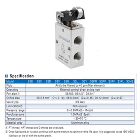 Pneumatic Shuttle Valve, M5 2 Position 3 Way Direct Acting Double Roll Pneumatic Air Control Solenoid Valve, S3R-M5