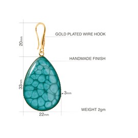 Elegant Handmade Long Teardrop Dangle Earrings for Women (Blue Turquoise Gold)
