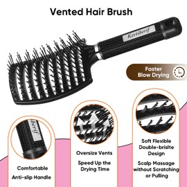 Kertiberif Curved Vented Hair Brush 2 Pack, Detangling Brush for Wet and Dry Hair, Paddle Hairbrush for Women Men Kids Curly Thick Fine Long Short Hair