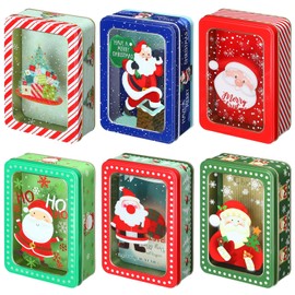 Landhoow 6 Pieces Christmas Cookie Tins with Lids Metal Cookie Tins Xmas Tin Containers for Gifts Tin Cookie Containers with Lids Empty Tins for Cookies Candies Treat Christmas Holiday (Rectangle)