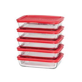 Anchor Hocking SnugFitTM Rectangular Food Storage Containers with Lids (4-Piece, 3-cup, Red, oven-safe)