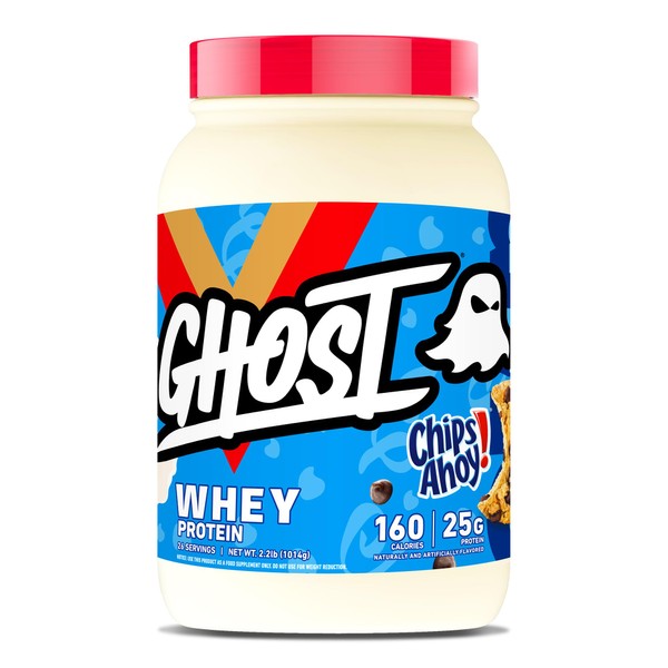 GHOST Whey Protein Powder, Chips Ahoy - 2lb, 25g of Protein - Chocolate Chip Cookie Flavored Isolate, Concentrate & Hydrolyzed Whey Protein Blend