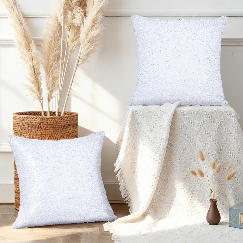 SquarePie Pack of 2 White Sequin Velvet Pillow Covers 18x18