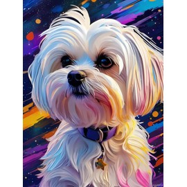 QAZWSX Diamond Painting Kits for Adults, Dog Full Drill Diamond Art Happy Maltese Dog Painting by Number Kits, Colorful Animals Diamond Gem Art Wall Home Decor 12x16 inch