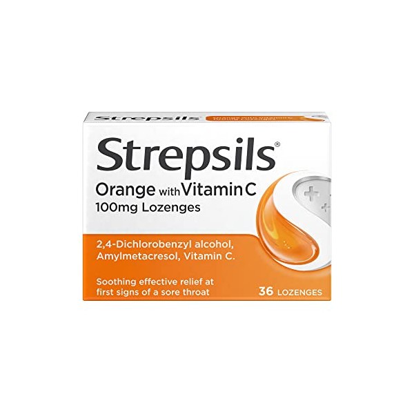 Strepsils Orange And Vitamin C Lozenges for Sore Throat and