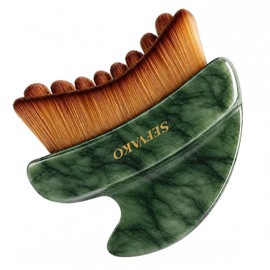 SEFVAKO - Cepillo facial para contorno linfático, cepillo seco de doble punta + borde Gua Sha de jade frío al tacto, cerdas ultrasuaves de 0,075 mm