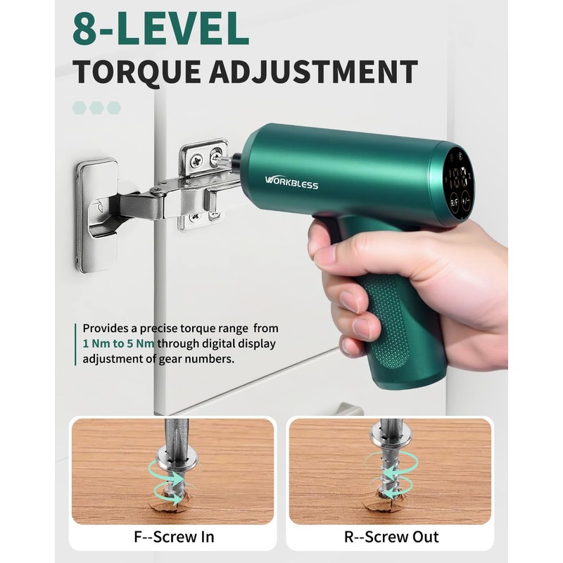 WorkBless Cordless Screwdriver, 3.7V Electric Screwdriver with LCD Touchscreen Display,