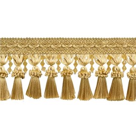DÉCOPRO 4" (10cm) Elegant Beaded Tassel Fringe with Fancy Gimp Header | Fringe Trim # BTFCT4 Light Yellow Gold #50 (Light Gold Yellow Gold Golden Yellow) 5 Yard Value Pack (4.5m/15 ft)