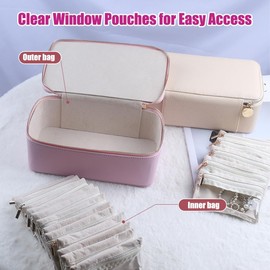Joyero de viaje con estuche pequeño, organizador portátil de joyas de cuero sintético con 12 estuches pequeños, para aretes, anillos, collares y pulseras (Rosa+Verde)