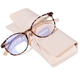 OPTOFENDY Bifocal Reading Glasses for Women, TR90 Round Progressive Clear Top Blue Light Computer Readers with Spring Hinge, Tortoise 2.5