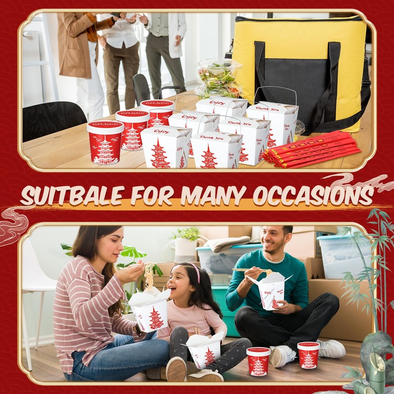 Zubebe 24 Set 32 oz Chinese Take out Box, Bamboo