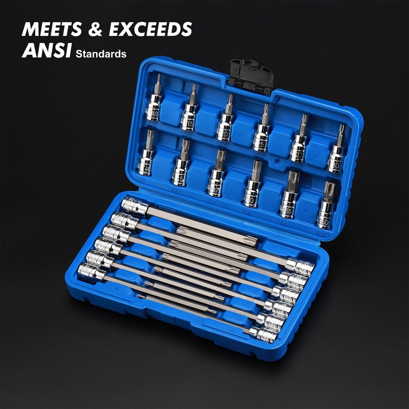 CASOMAN 3/8"Drive Extra Long and Standard Torx Bit Socket Set,