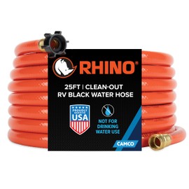 Camco Rhino 25-Ft Clean-Out Camper/RV Black Water Hose - Features a Heavy-Duty PVC Design & Bright Orange Color - Clean-Out Camper Black Water, Grey Water or Tote Tanks - 5/8” Inside Diameter (22990)