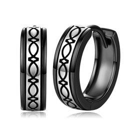 StoryEtain Norse Viking Runes Hoop Earrings for Men Black Huggie Earrings 927 Sterling Silver Hypoallergenic Round Hoop Earrings Gifts for Men Women