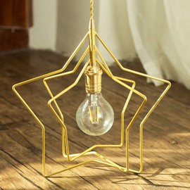 Star Pendant Lamp Fixture Strong Bearing Capacity Star Shaped Ceiling Lamp Home Decoration Hanging Light Without Light Source Golden (Pure Copper Lamp Holder)